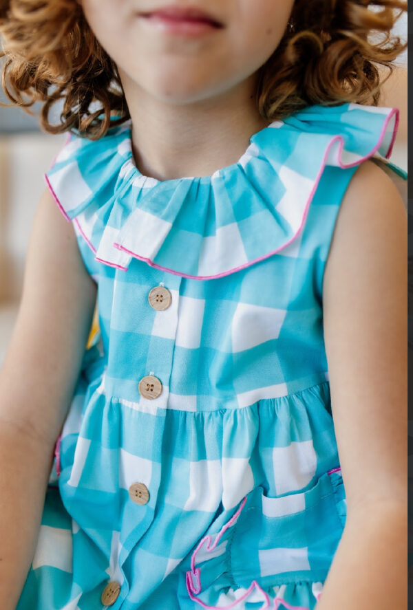 Vestido cuadros turquesa Mon Petit BonBon - Imagen 3