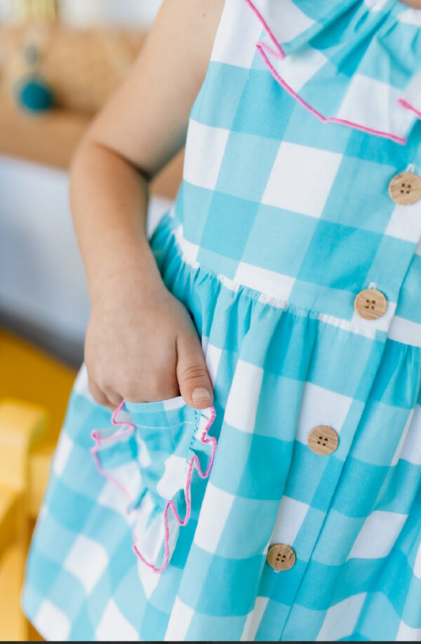 Vestido cuadros turquesa Mon Petit BonBon - Imagen 2